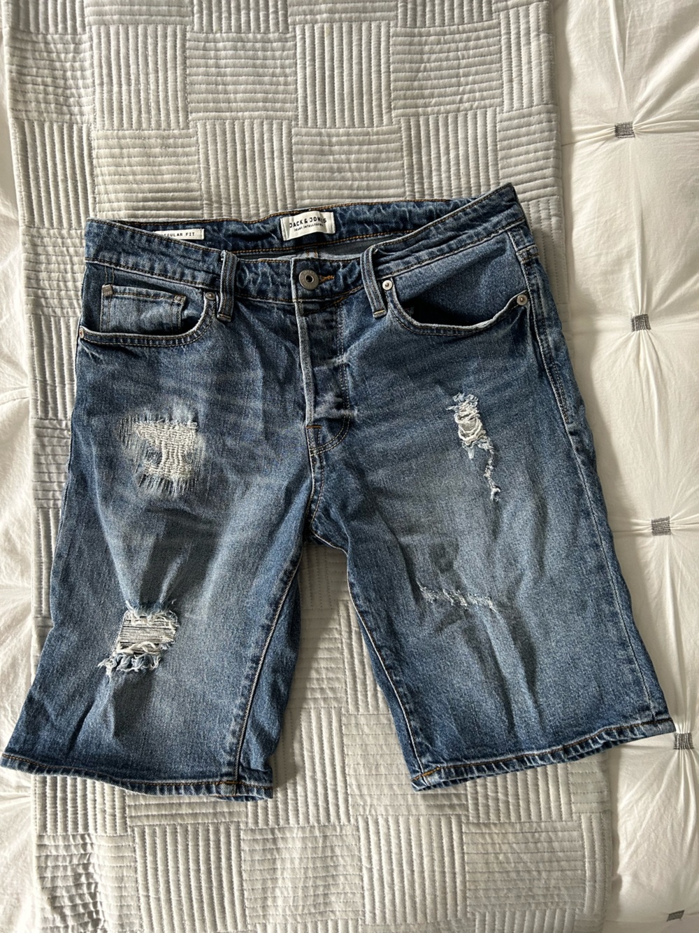 Jack & Jones Men's Distressed Blue Relaxed Jean Shorts